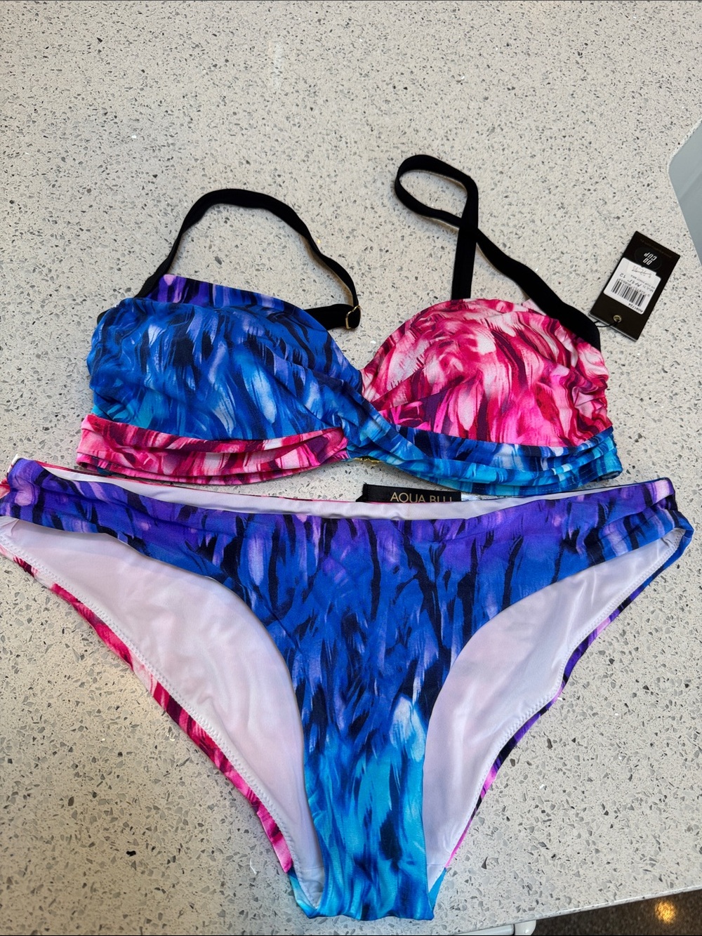 Aqua Blu Blue, Pink & Purple Printed Women's Bikini Set